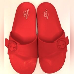 Abercrombie and Fitch women’s red rubber adjustable strap pool slides SZ…